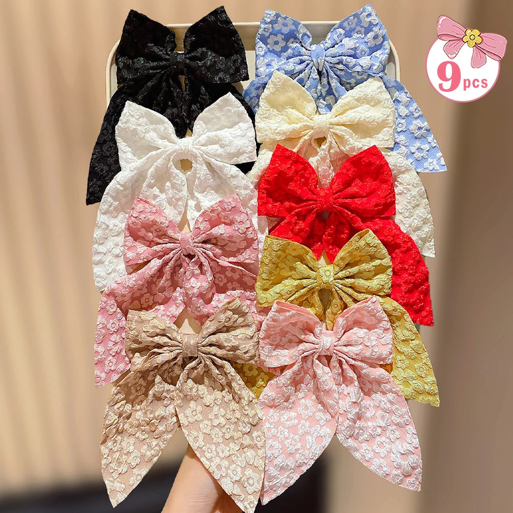 9pcs Women's Sweet Butterfly Knot Hair Clips with Flower Print Decorations Perfect Fashionable Gift for Daily Outfits And Photog