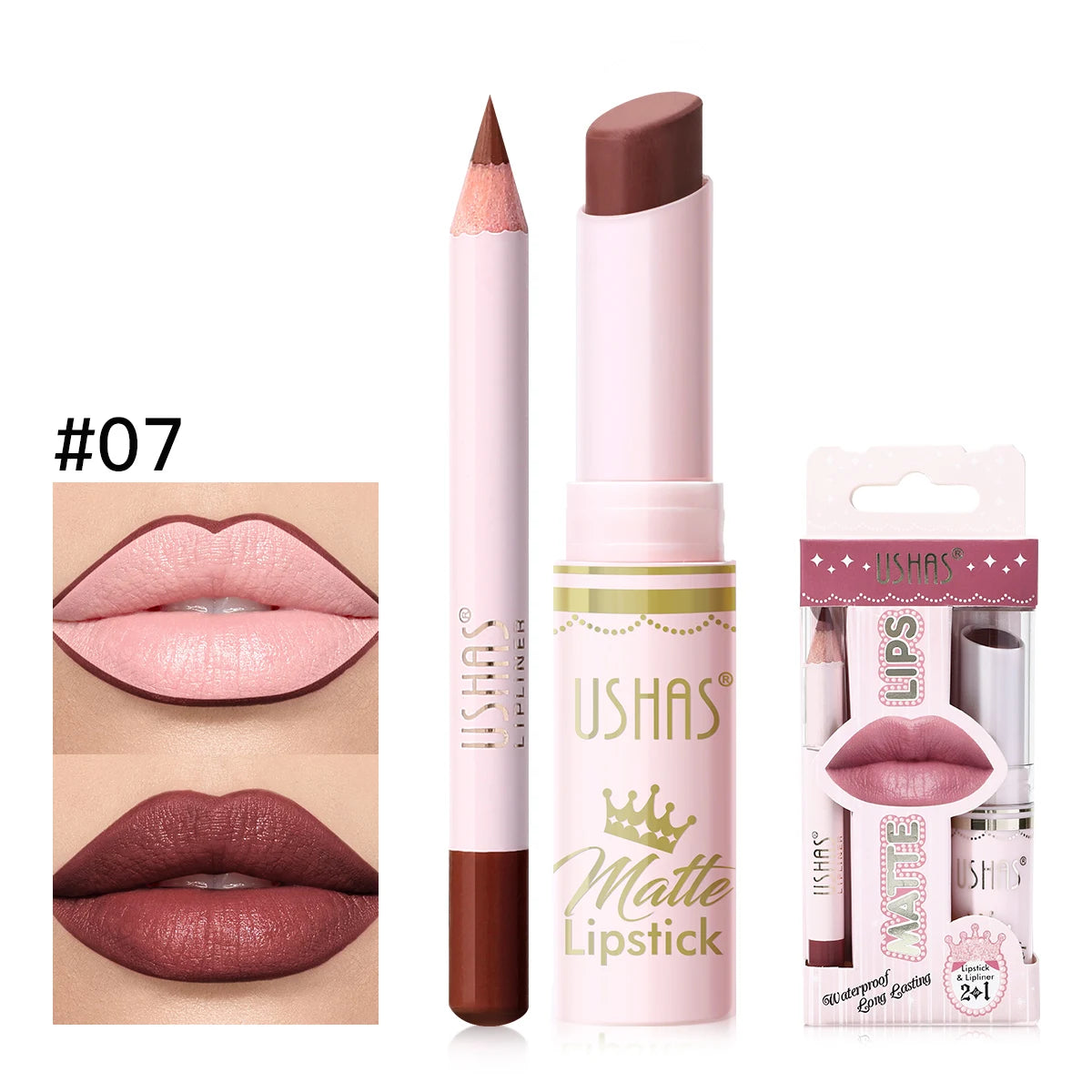USHAS 2 In 1 Lipstick&Lip Liner Set, 18 Color Matte Nude Color Lipstick, Moisturizing and Long-Lasting, Perfect Lip Cosmetic