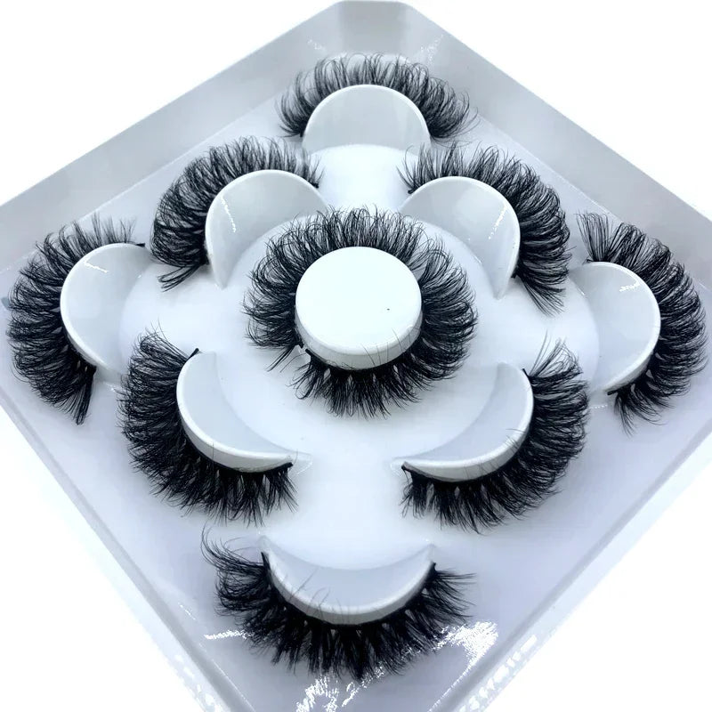 AMSDCN 5 Pairs 3d Mink Dramatic Volume Lashes Bulk Faux Thick Long Wispy Natural Mink Lashes Pack Short Wholesales Natural False