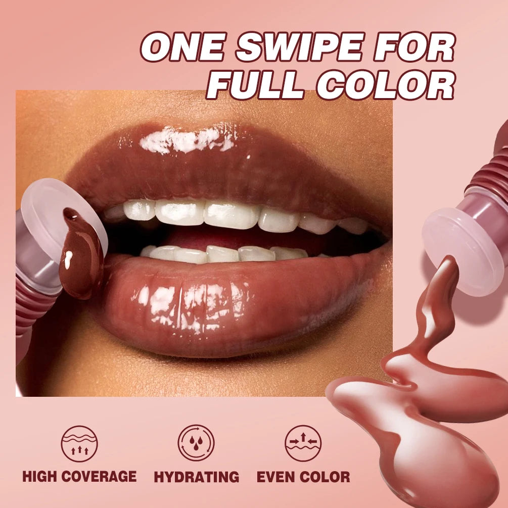 Nude Brown Plumping Lip Gloss Moisturising Colored Lip Oil Transparent Fullness Lips Tint Soft Tube Make Up Beauty Lips Care 12g