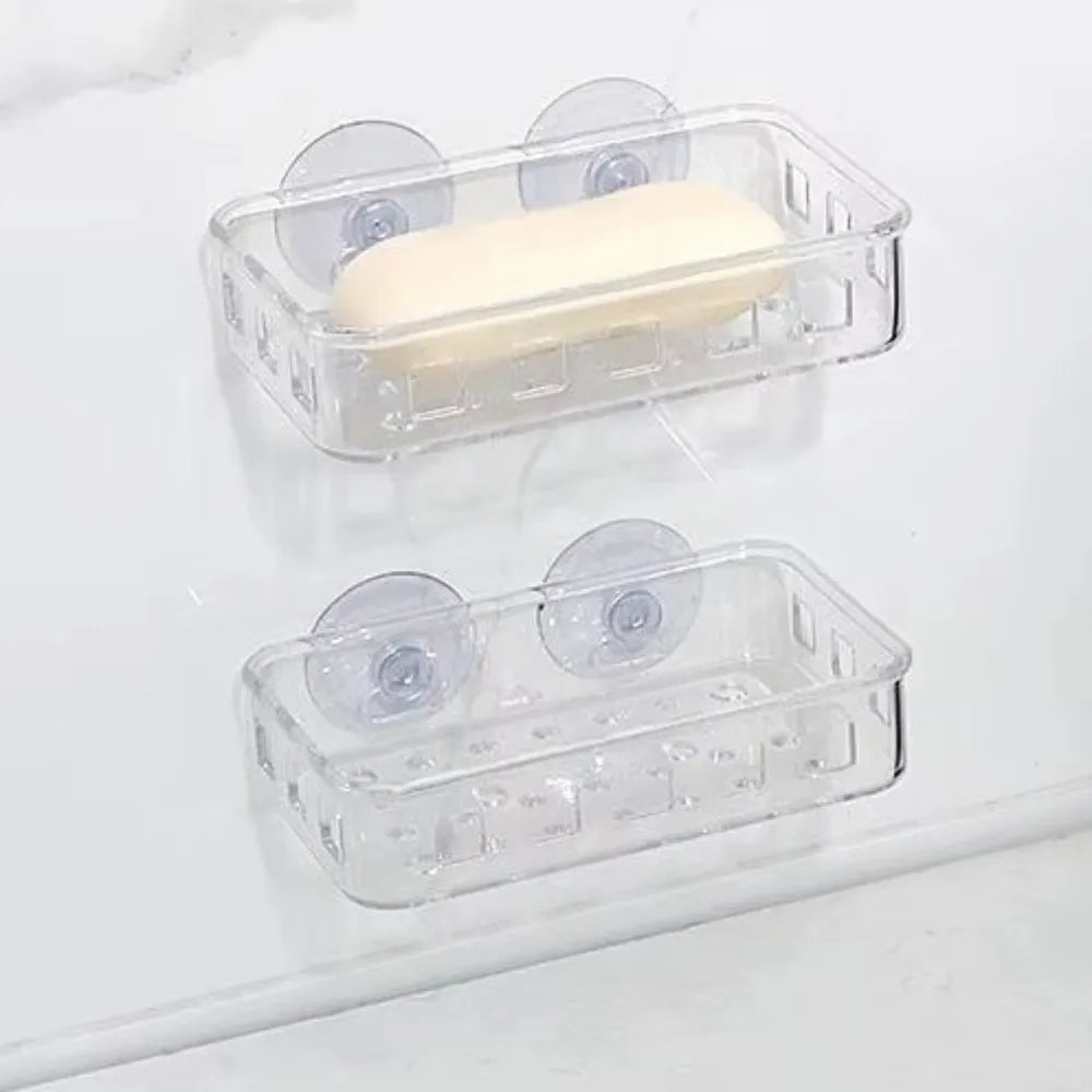 Transparent Suction Cup Soap Dish Reusable Waterproof Plastic Soap Holder No-Drilling Multifunctional Soap Container