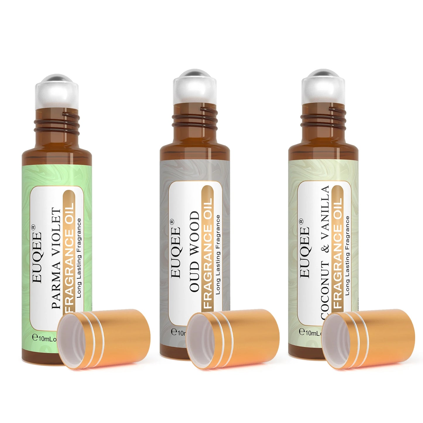 EUQEE 10ml Roll-On Fragrance Oil for Skin Sea Breeze White Musk Coconut & Vanilla Bubble Gum Green Tea Long Lasting Scent