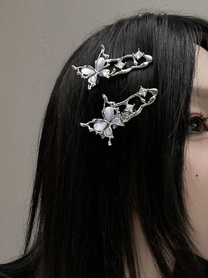 Y2K Irregular Liquid Metal Hairpin Butterfly Zircon Hair Clips Girl Fashion Silver Bang Clip For Women Hair Accessories