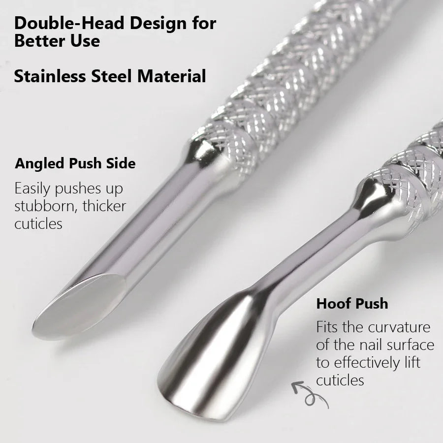Double-Head Angled Hoof Cuticle Pusher Stainless Steel Bevel Nail Art Manicure Stick for Personal Hygiene And Grooming