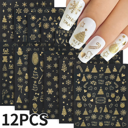 12sheets Laser Sliver Snowflakes/snowballs 3D Christmas Nail Art Decals Dreame Laser Santa Claus Snowman Nail Stickers Charms﻿
