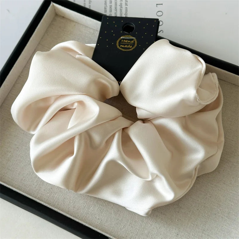 Satin Silk Like Hair Scrunchies Black Big Hair Ties For Girl Scrunchie Solid Color Hair Accessories Scrunch Headbands For Women