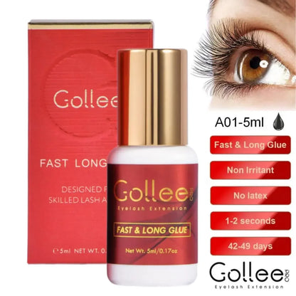 Gollee 0.5S Glue for Eyelashes Extra Strong Glue 50-60days Black Eyelash Glue Lash Extension Supplies Adhesive for Eyelash