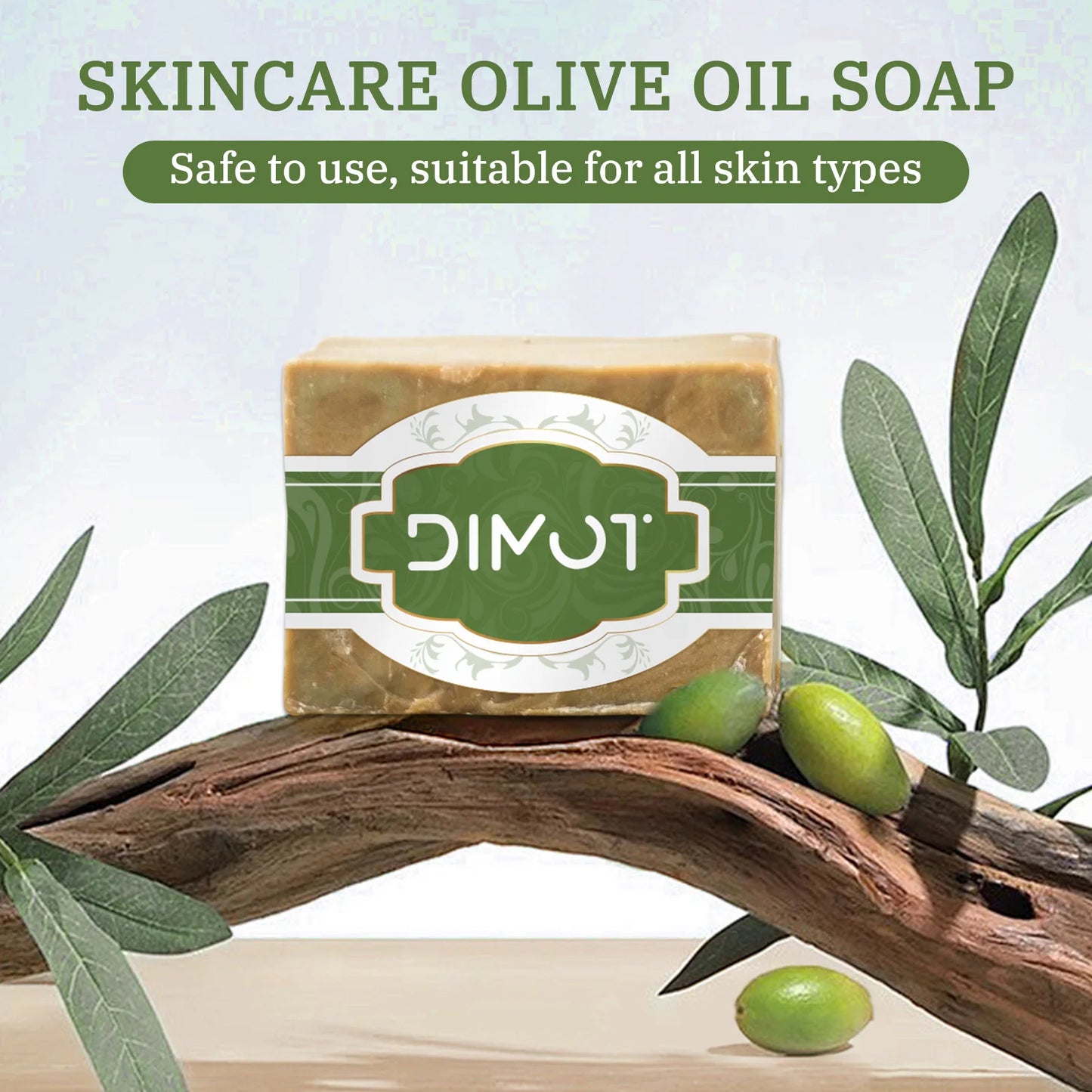 DIMOT Handmade Olive Oil Soap Bar 200g - Natural Plant-Based Laurus Nobilis & Olea Europaea Fruit Oil for Face, Body, Hand