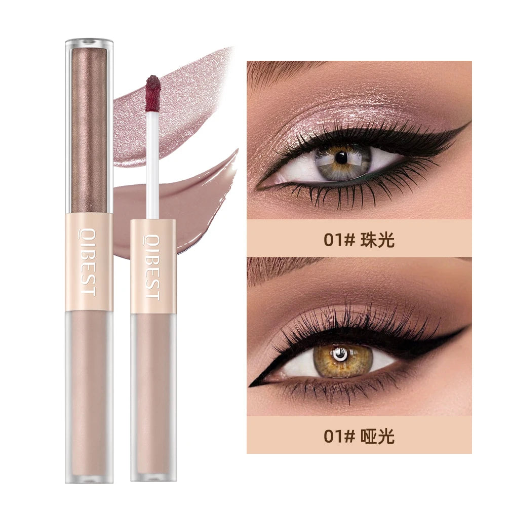 QIBEST Double-ended Flash Liquid Eyeshadow Contour Blush Pigment Silk Flash Matte Natural Blush Makeup Cream