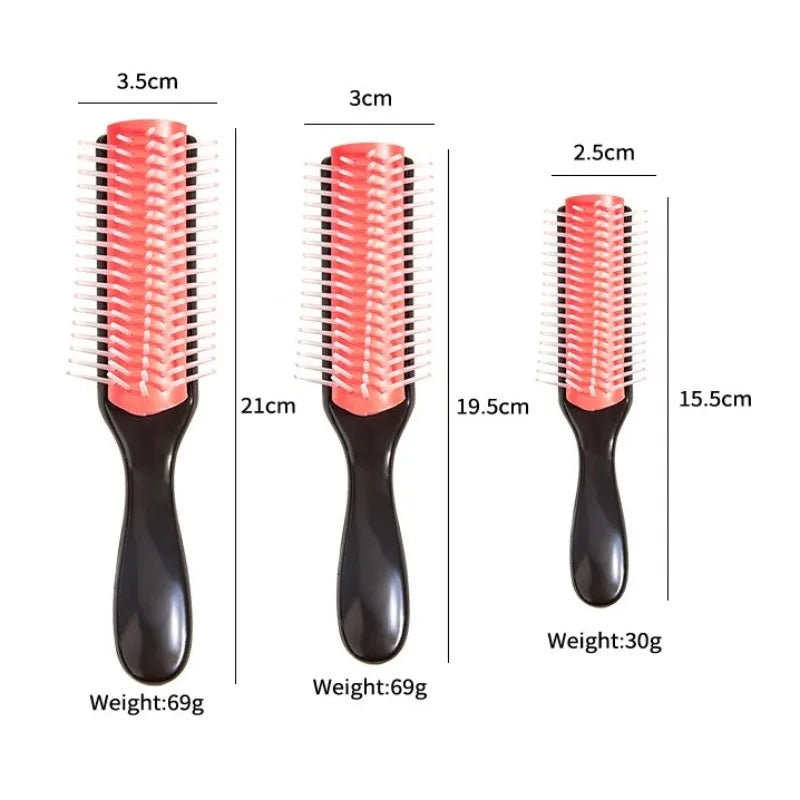 9-Row Detangling Hair Brush Scalp Massager Wet Dry Comb for Curly Straight Hair, Denman Style Detangler for Women Men Salon Use