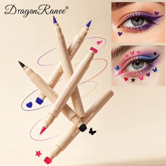Double Head Stamp Liquid Eyeliner Smudge-Proof Quick Drying Waterproof 2 in1 Colorful Love Star Butterfly Eye Line Pencil Makeup