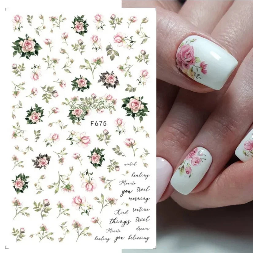 1pcs Sakura Flower 3D Nail Stickers White Cherry Blossom Nail Art Decals Spring Summer Adhesive Slider Decor Wedding Manicure