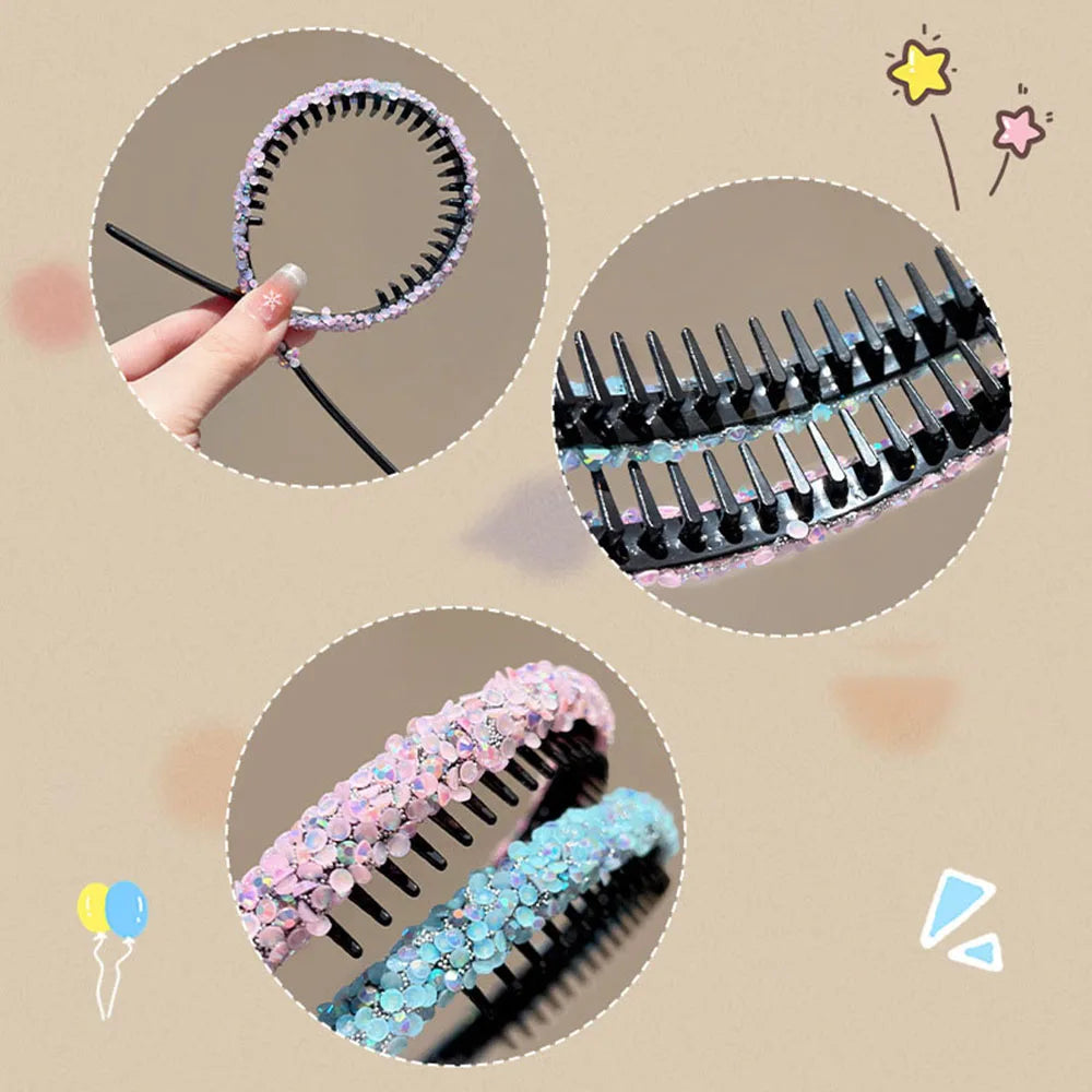 Non-slip Rhinestone Hair Hoops Bands Fashion Plastic Rhinestone Headband Women Toothed Elastic Headbands Shiny Luxury Hair Hoops