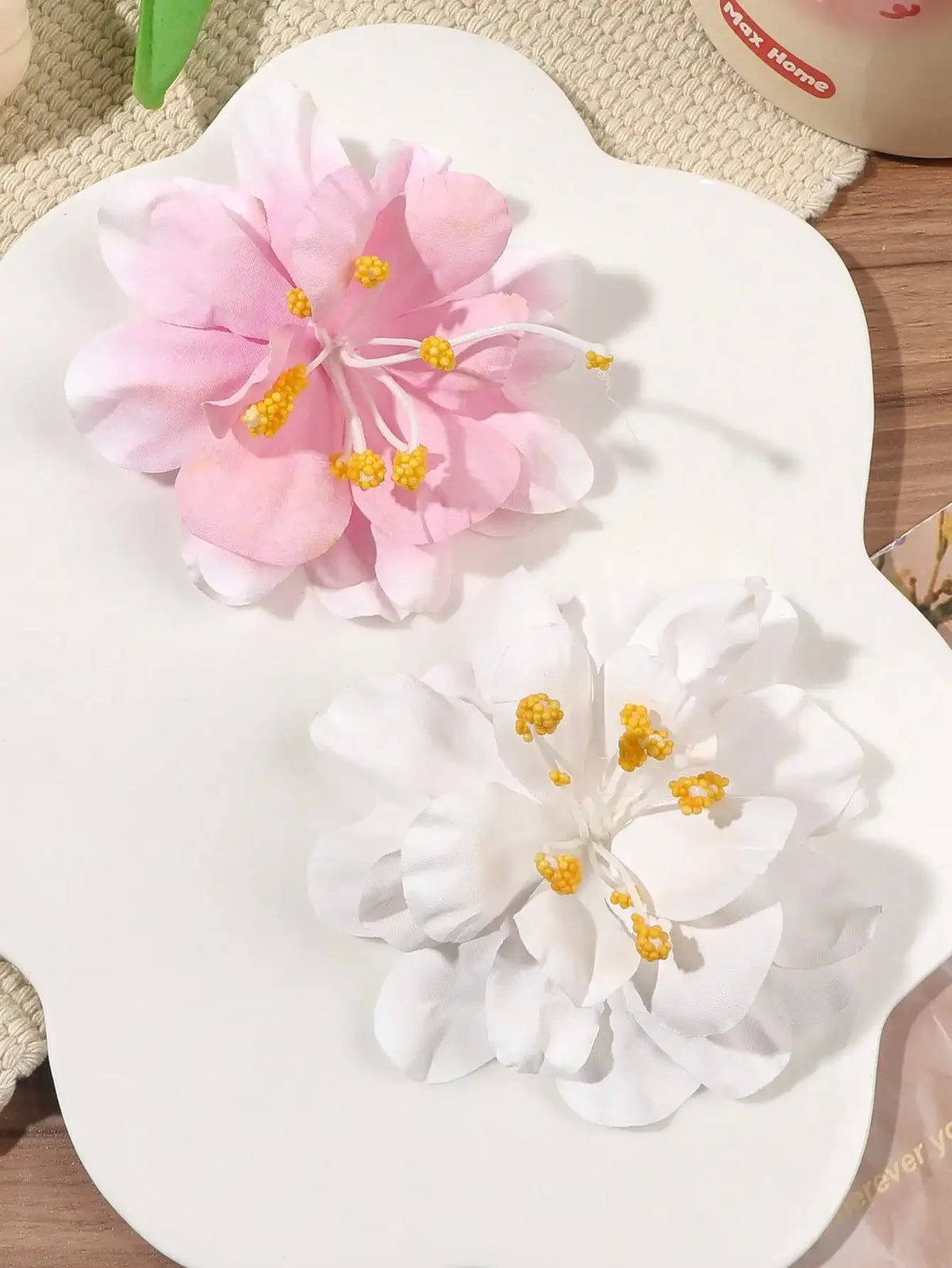 2pcs Boho Style Oversized Faux Flower Hair Clip Set, Elegant Beach Side-Bang Decor Headpieces Claw Clips Hair Claws Hair Barrettes, School Stuff, Pink Hair Clips, Vacation Outfits Woman, Girly, Hair Accessories, Valentines Ac
