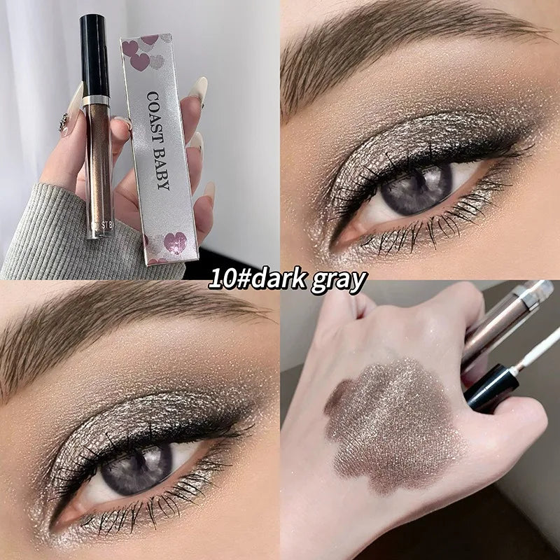 12 Color Pearlescent Liquid Eyeshadow Makeup Natural Smokey Silver Shimmer Diamond Glitter Shadows Waterproof Lasting Eye Makeup