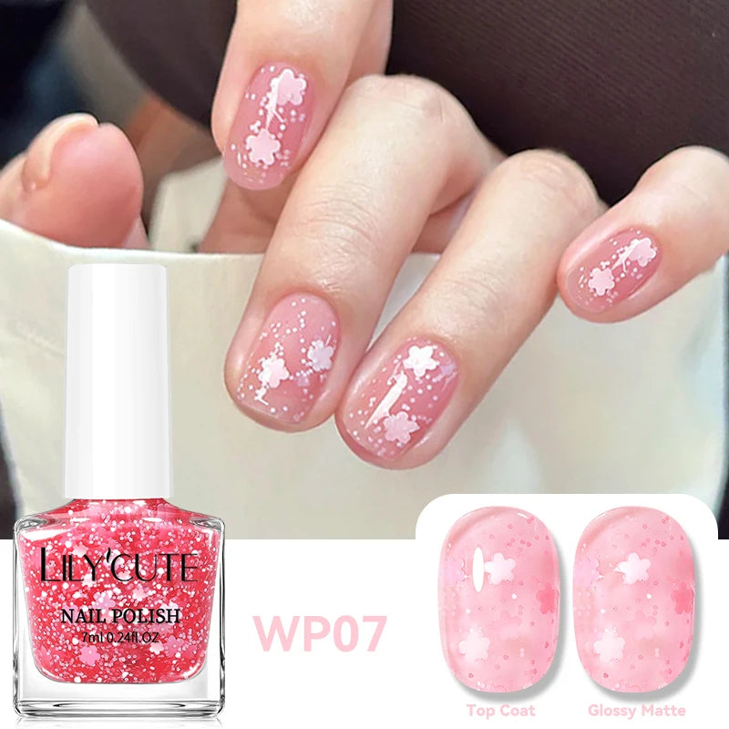 LILYCUTE 7ml Dark Red Nail Polish Water-based Colorful Glitter Sequins Air Dry No Need Cure Nail Art Supplies Gorgeous Color