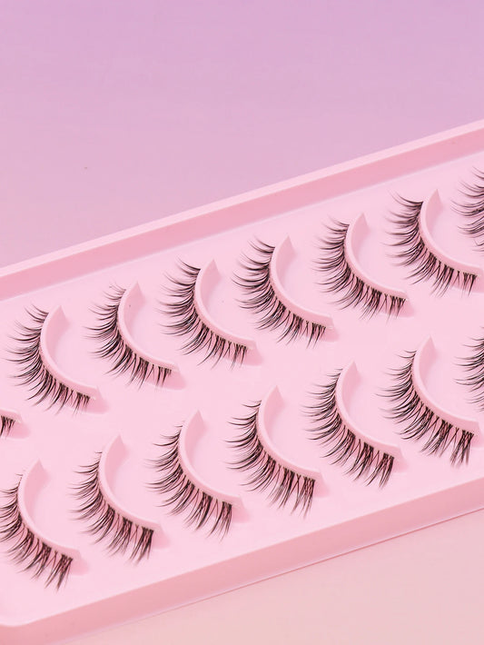 10 Pairs Natural Eye Lashes Faux Mink Eyelashes Winged End Eye Elongated Eyelashes Natural Long Manga Lashes Fake Lashes Makeup