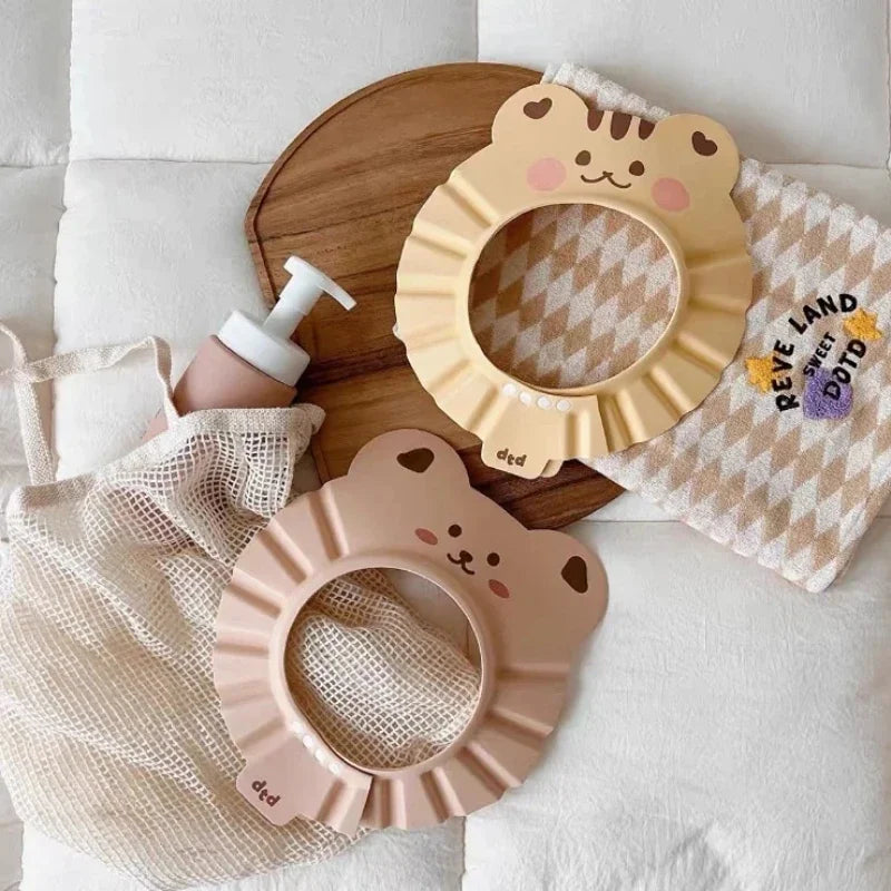 Cute Bear Adjustable Shower Cap Baby Eyes-Protected Ears-Protected Infant Bathing Protection Hat Soft Baby Hair Washing Hat