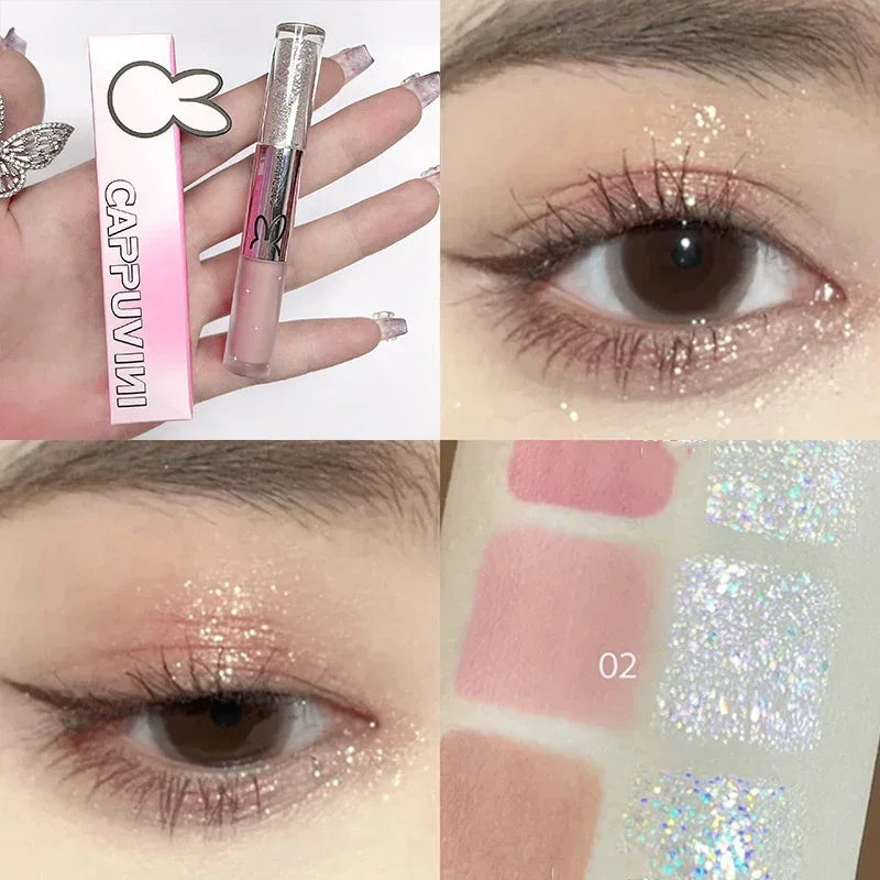 3pcs/1pcs Double Head Liquid Eyeshadow Pretty Cyan Blue Glitter Diamond Eye Shadow Shimmer Matte Natural Waterproof Eye Makeup