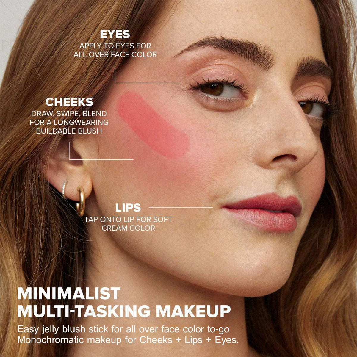 1PC Jelly Blush Stick - Lip & Cheek Dual Use, Easy Contouring, Longwear, Smudge-Proof, Natural Flush, Lightweight