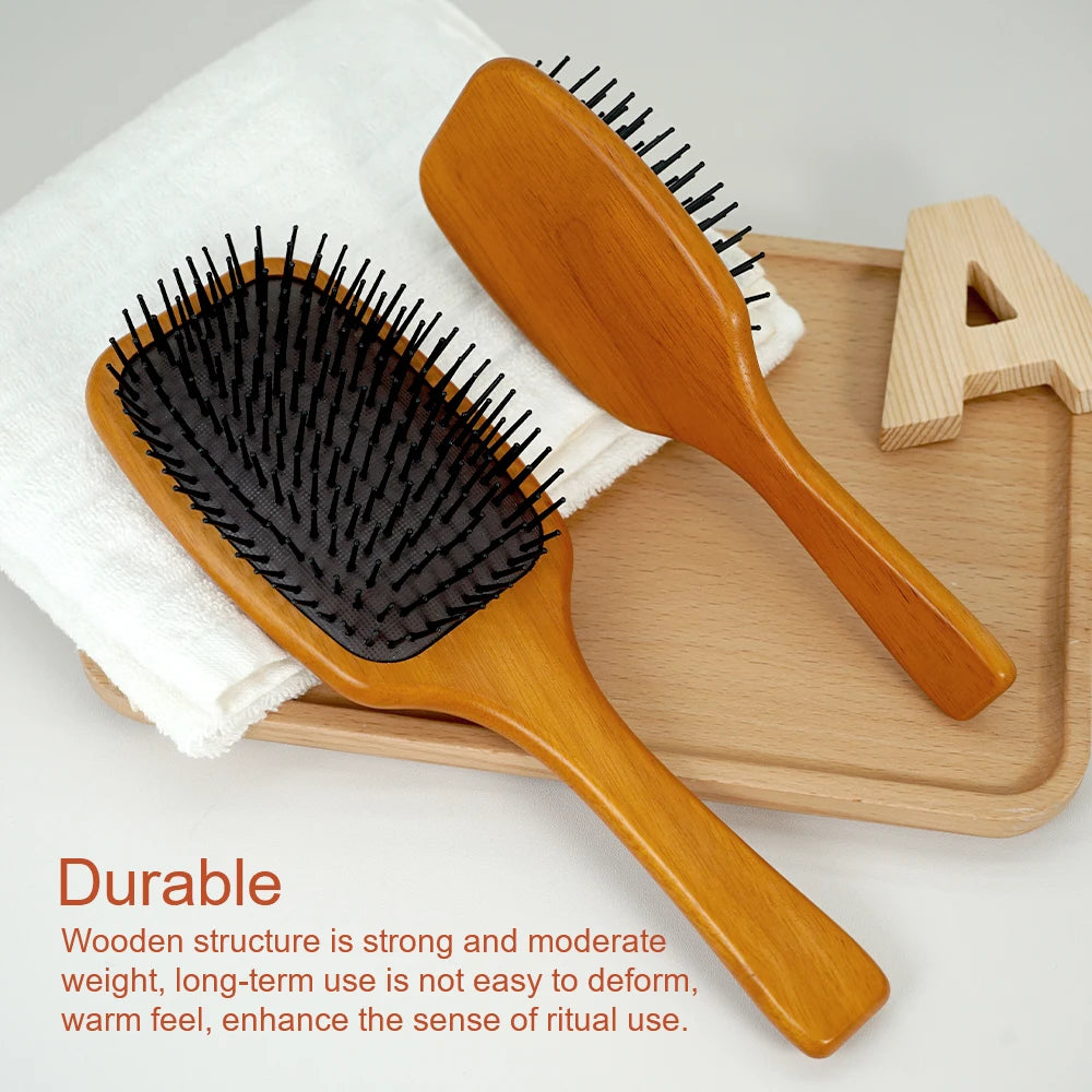 Wooden Paddle Hair Brush Set Scalp Massage Anti －static Detangling for All Hair Types Daily Styling & Grooming