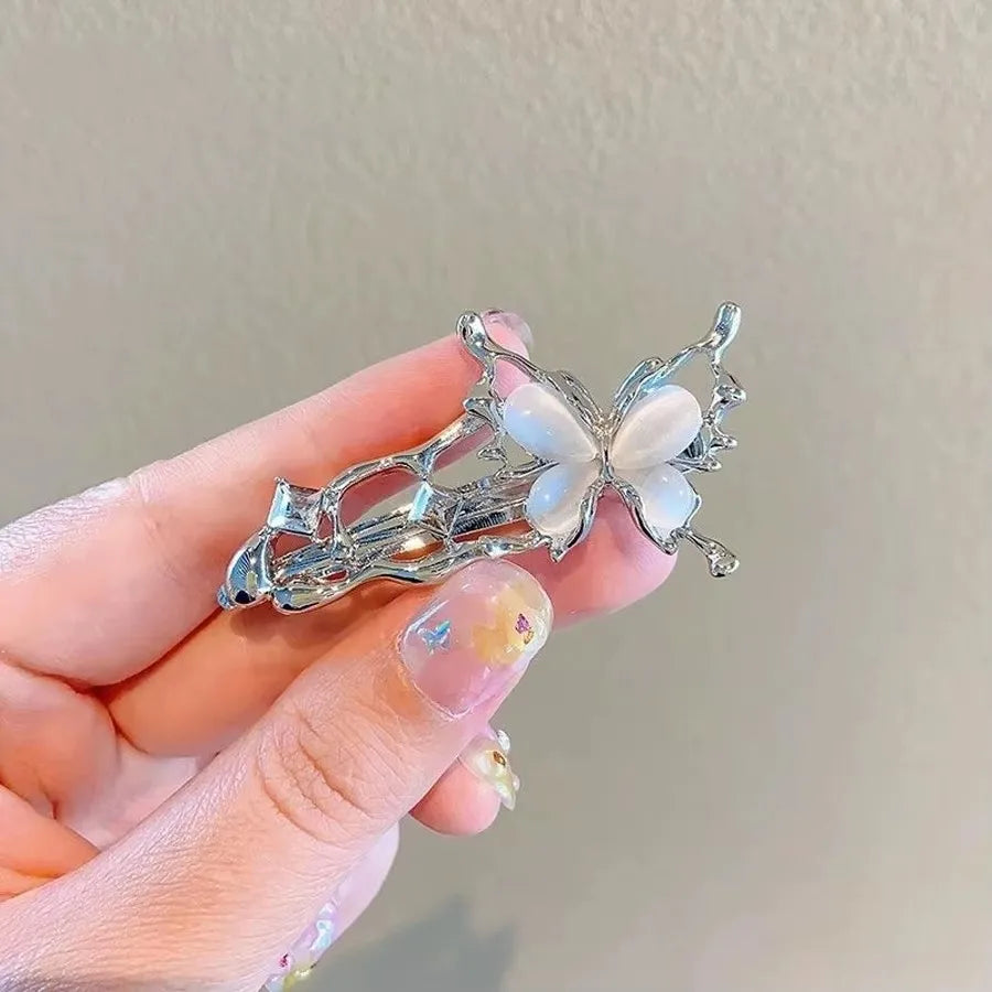 Y2K Silver Metal Butterfly Hairpins Women Stars Side Bangs Barrettes Seamless Duckbill Hairs Clips Girls Hair Accessoires