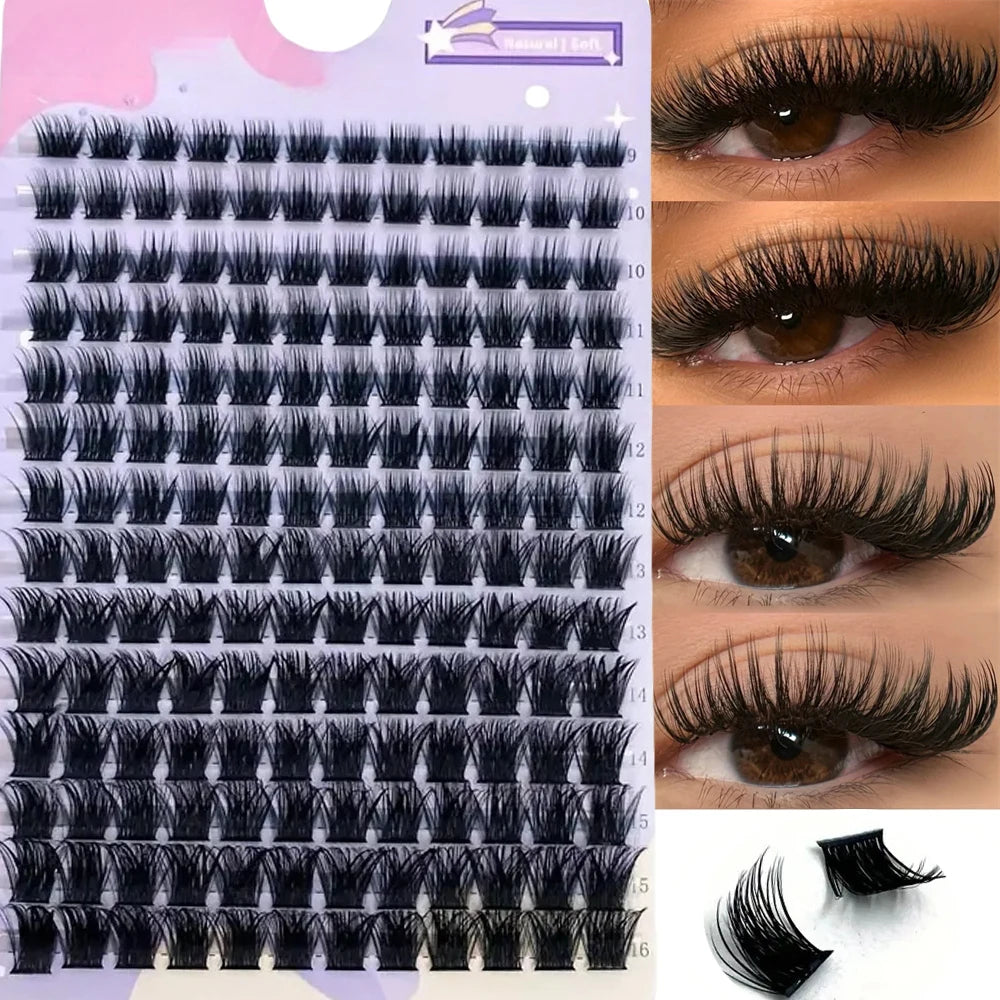 Wispy Cluster Lashes - DIY Eyelash Extensions, 9-16mm Mix, Natural Look Fluffy Individual Lashes, Reusable, C-Curl, Various Leng