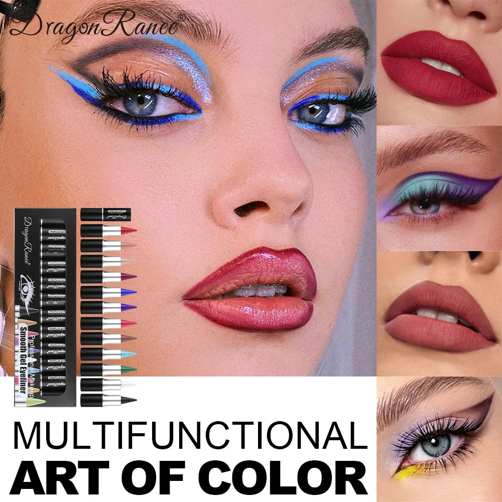 12-Piece Set of Colored Eyeliner Pens, Long-Lasting, Fade-Resistant, Waterproof, Automatic Rotating Eyeliner Pens Available in a Set