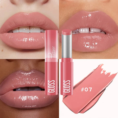 Waterproof Lipstick with Glass Mirror and Plumping Effect Non-Stick Nude Shades,Matte Lip Gloss For Plumper Looking Lips