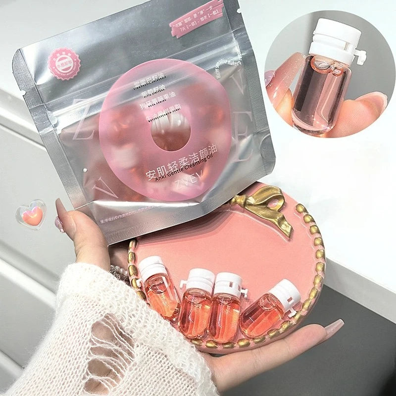 7/10/30 Capsules of Green Cleansing and Makeup Remover Oil, Emulsified, Refreshing, Mild, Non-Irritating, Portable for Travel