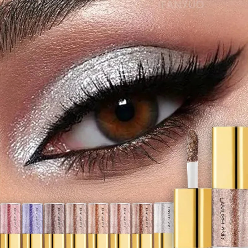 Pearly Liquid Eyeshadow Natural Smokey Silver Shimmer Glitter Diamond Eye Shadow for Eyelid Waterproof Beauty Highlighter Makeup