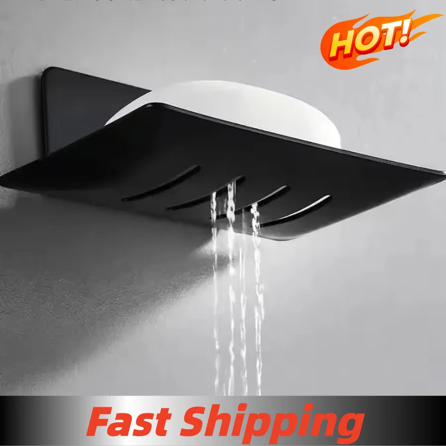 Carbon Steel Wall Mounted Soap Holder No Drilling Bathroom Soap Dish Storage Rack Self-Adhesive Soap Box for Shower Bathroom