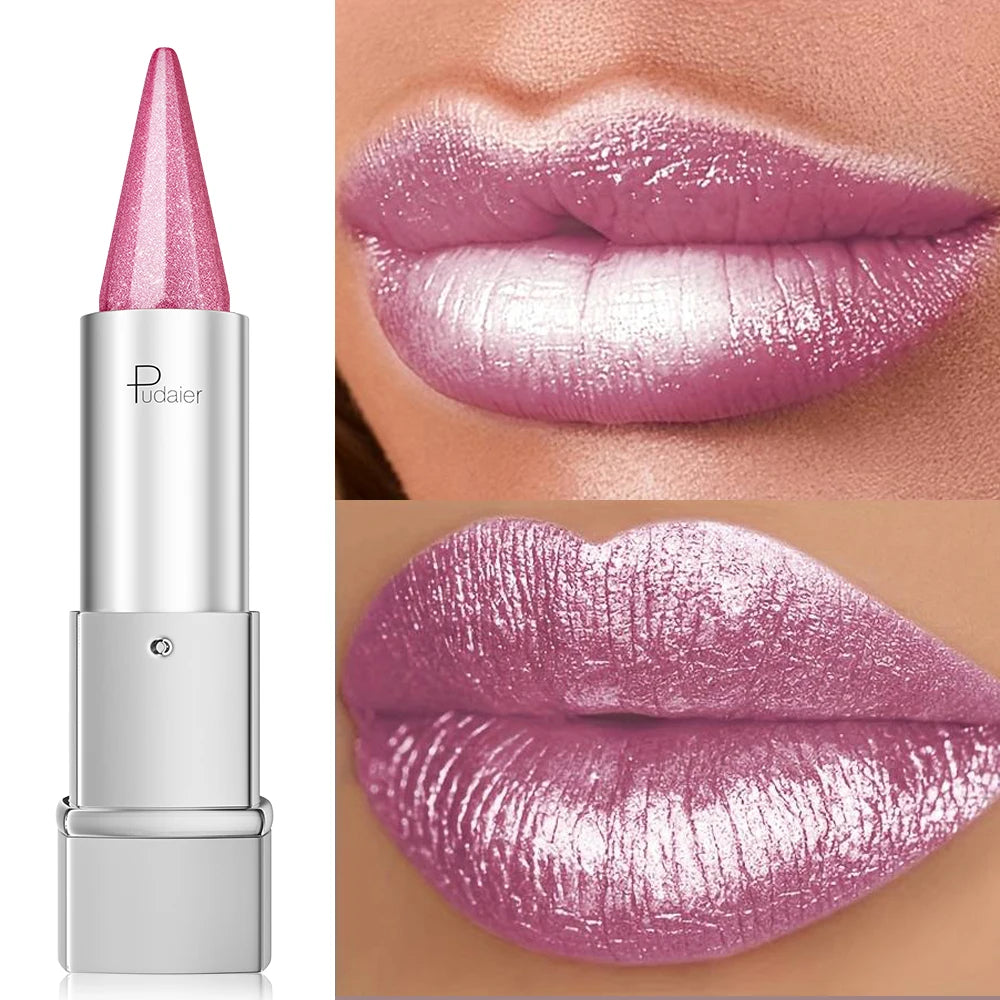 Pearlescent Sparkle Lipstick, Waterproof 24H Long Lasting, Lightweight Shiny Lip Makeup, Colorfast for Girls