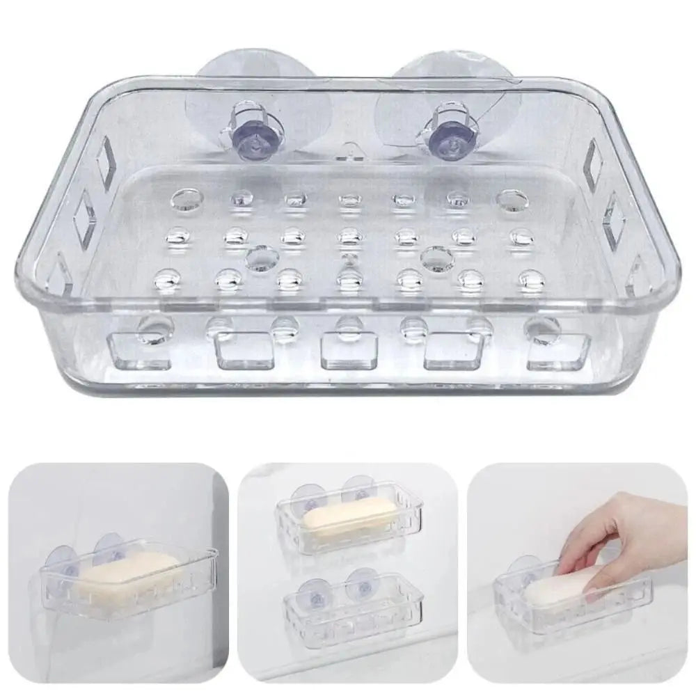 Transparent Suction Cup Soap Dish Reusable Waterproof Plastic Soap Holder No-Drilling Multifunctional Soap Container