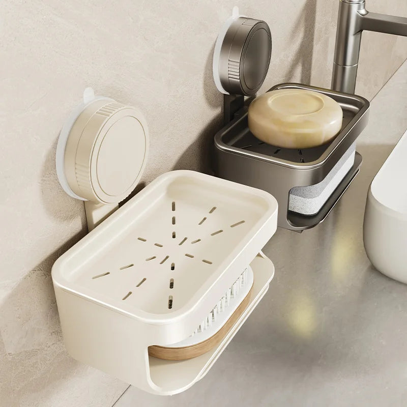 1Pcs Double-Layer Soap Container Bathroom Soap Dishes Holder Self Draining Soap Box with Suction Cups for Bathroom Accessories