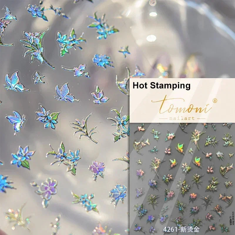 1piece 5Dcute tulip flower nail stickers high quality self-adhesive embossed nail art decals for girls summer decoration sticker