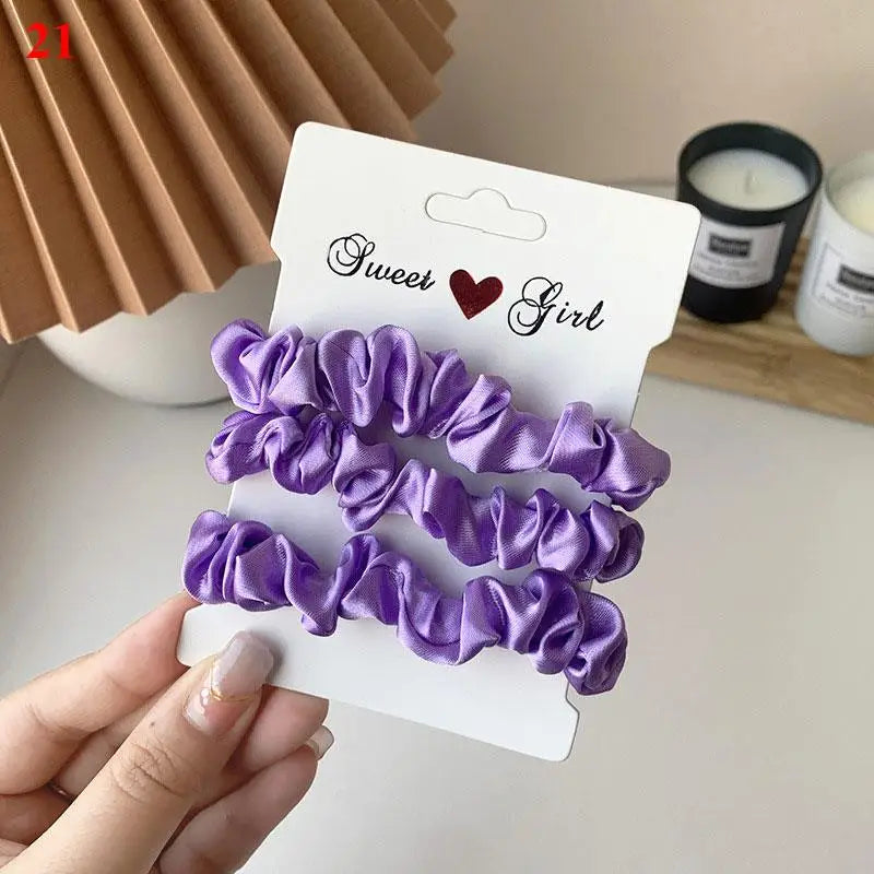 3Pcs/Set Smooth Silky Hair Scrunchies Women Ponytail Holders Rubber Bands Hair Ties Silk Satin Solid Color Small Intestine Ring