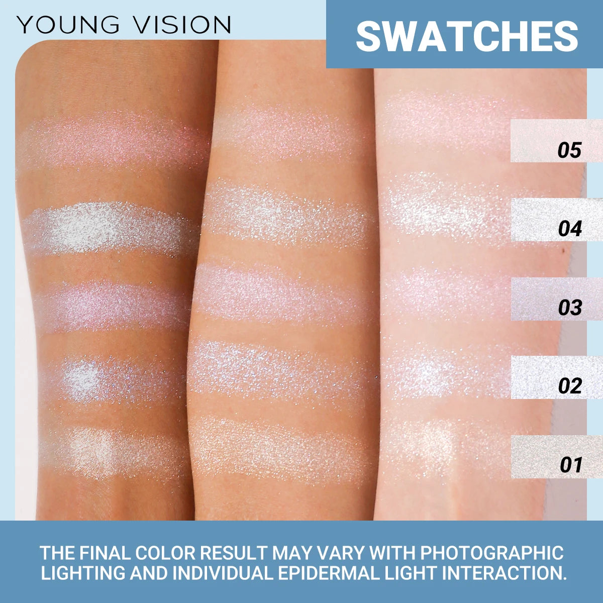 5-Color Creamy Highlighter  Palette - Soft Putty Texture, Intense Shimmer & Glitter, Long-Lasting