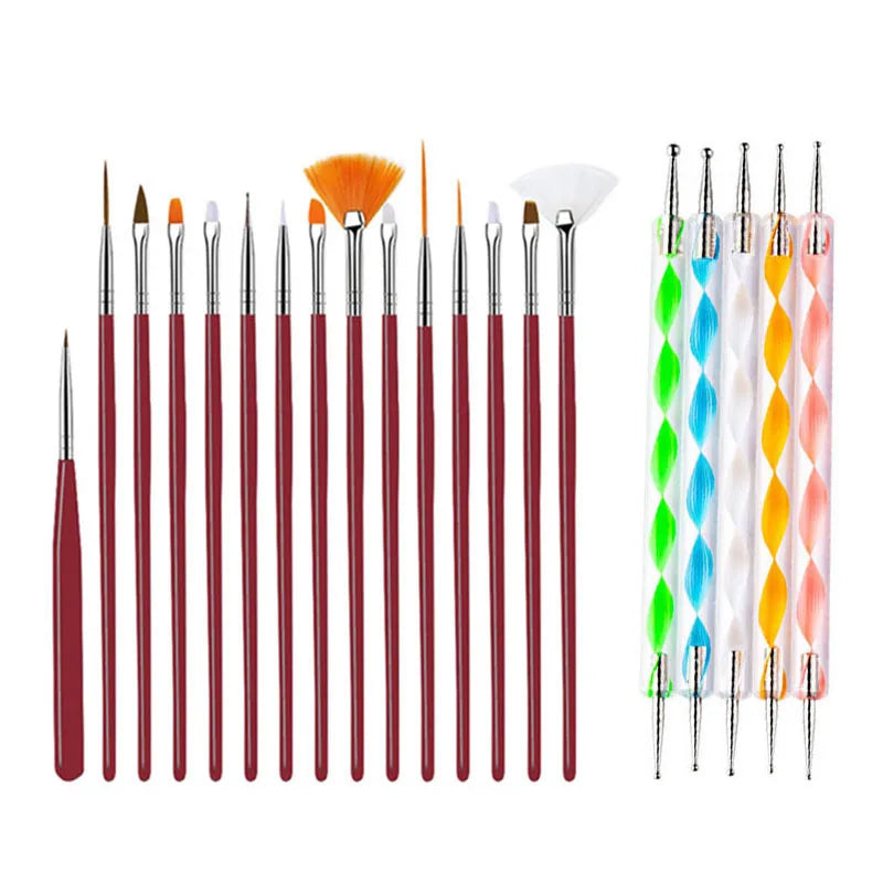 20/15pc Nails Art Brushes Set Manicure Liquid Powder Carving UV Nail Gel Polish Painting Pen Nail Acrylic Extension Builder Tool