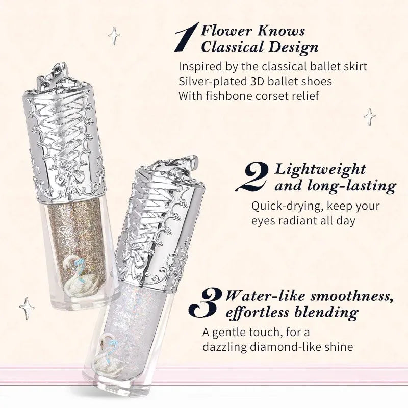 Flower Knows Liquid Eyeshadow Swan Ballet Glitter Quick-Dry Long-Lasting Waterproof Shimmer for Eyes Makeup 4g