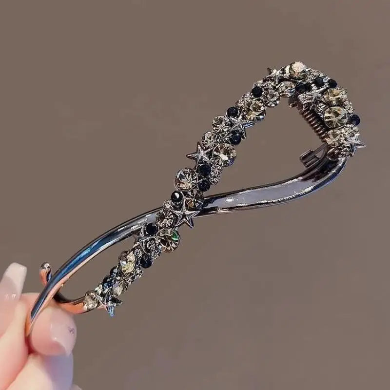 1PC Fashion Hairpins Frog Buckle Ponytail Hair Clips Metal Rhinestone Banana Clip Irregular Hair Clip Headdress Hair Accessories