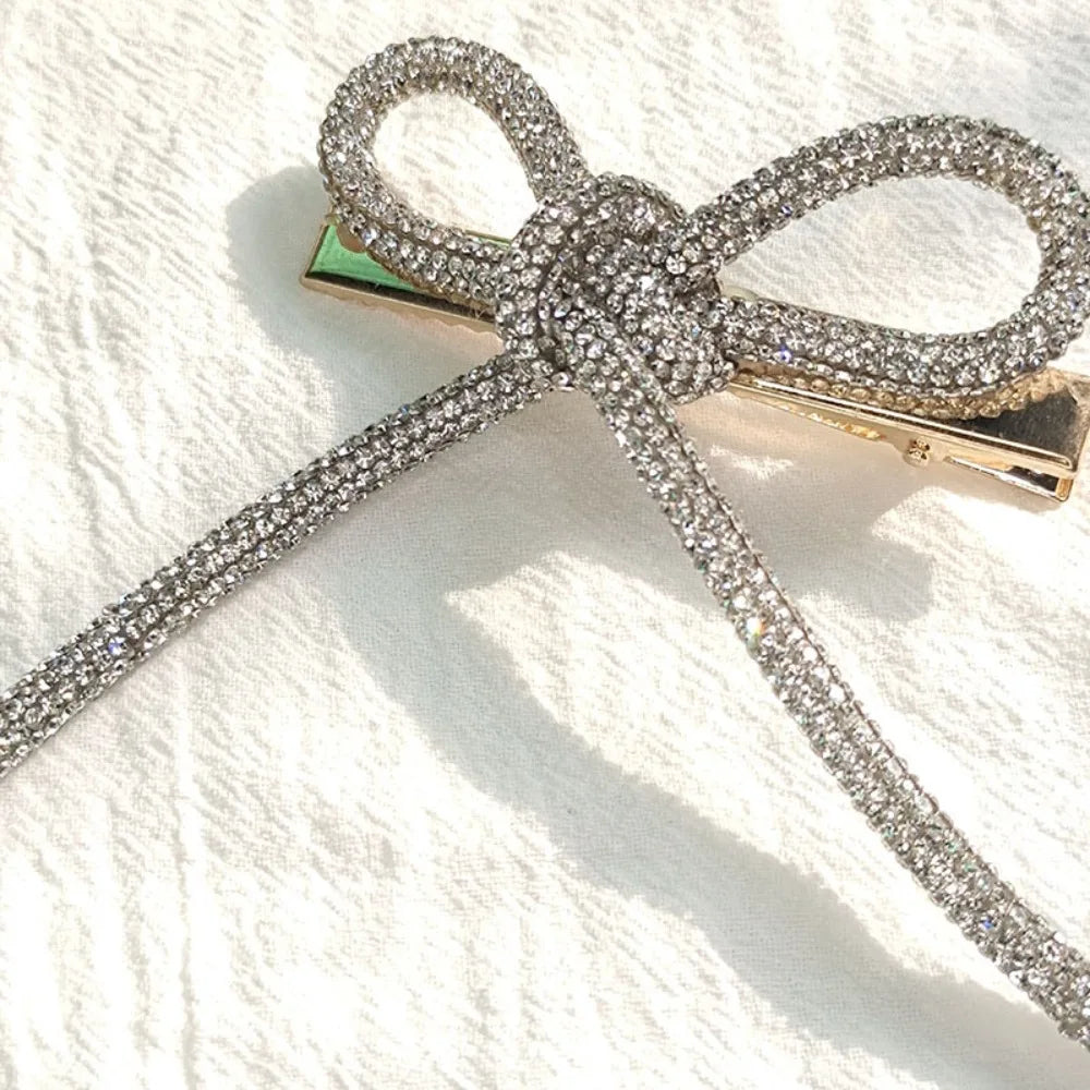 Elegant Vintage Bowknot Clips Crystal Rhinestone Hair Clip Ribbon Accessories Women