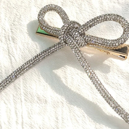 Elegant Vintage Bowknot Clips Crystal Rhinestone Hair Clip Ribbon Accessories Women