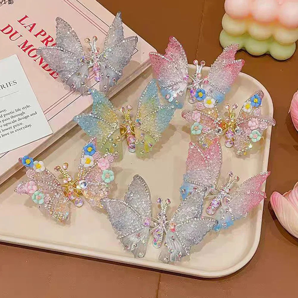 Three-dimensional Rhinestone Butterfly Hairpin Multicoloured Moving Wings Hair Clip Headwear Hair Accessories for Children