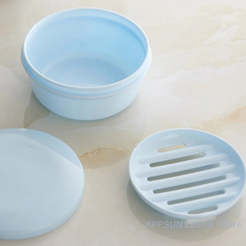 1PC Circular Soap Box Creative PP Waterproof Sealed Portable Soap Box Cover Drainage Soap Rack Supplies
