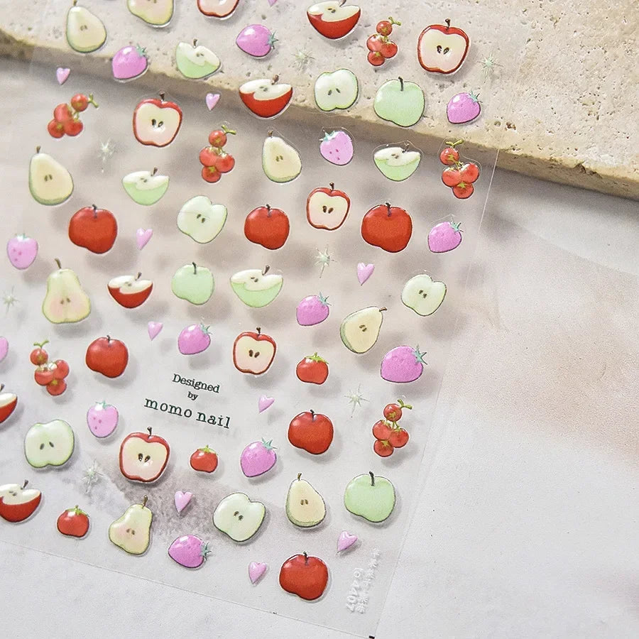 Lovely Red Fruit Strawberry Cherry Bowknot Love Heart Star Silk Ribbon 5D Nail Art Stickers Chic Self Adhesive Manicure Decal
