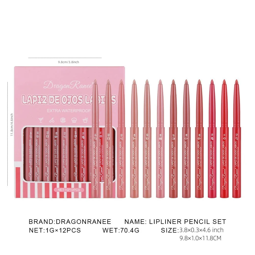 Twelve lip liner pencil case outlines the full lip shape, rich colors, waterproof, durable matt, daily versatile lip liner penci