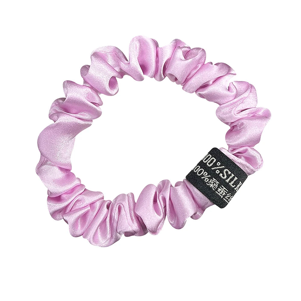 100% Pure Mulberry Silk Scrunchies Hair Bands Ties Gum Elastics Ponytail Holders Pure Color for Women Girls 19 Momme 1.5CM