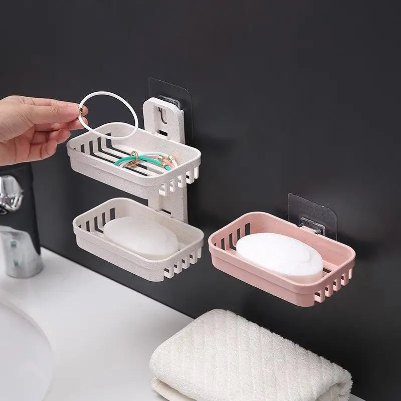 No Punch Wall Mount Soap Box Wheat Straw Suction Cup Non Trace Stick Soap Holder Drainage Bathroom Accessory
