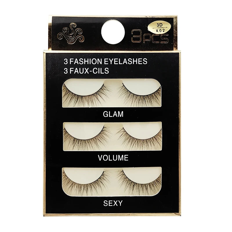 Faux Cils 3 Pairs False Eyelashes Natural Long 3D Mink Lashes Soft Fluffy Wispy Handmade Fake Lashes Eye Makeup Tools Maquiagem